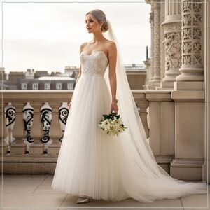 $3600 Reem Acra Roses Ivy Tulle, Bead, Pearl & Crystal-Embellished Bridal Gown